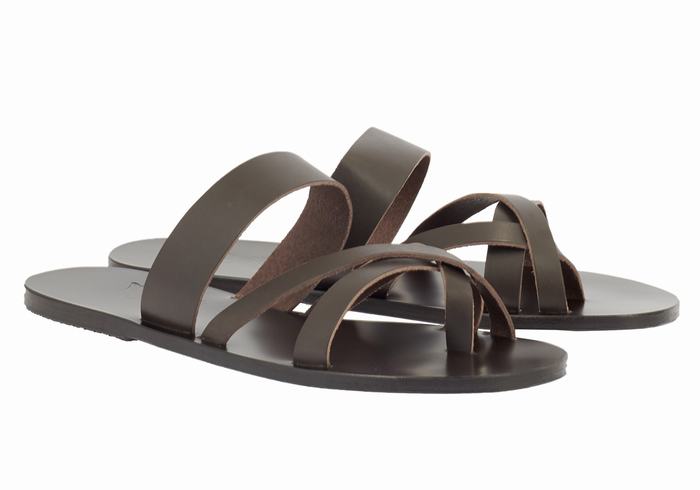 Chocolate Ancient Greek Sandals Jason Men Slide Sandals | ZVJ582HY