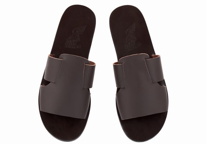 Chocolate Ancient Greek Sandals Miltiadis Leather Men Slide Sandals | WIP281SR