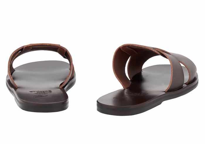 Chocolate Ancient Greek Sandals Miltiadis Leather Men Slide Sandals | WIP281SR