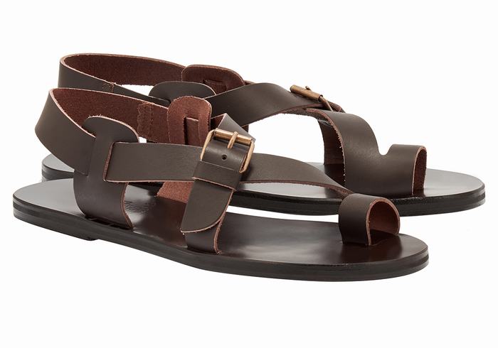 Chocolate Ancient Greek Sandals Paris Leather Men Toe-Post Sandals | UVH5263QM