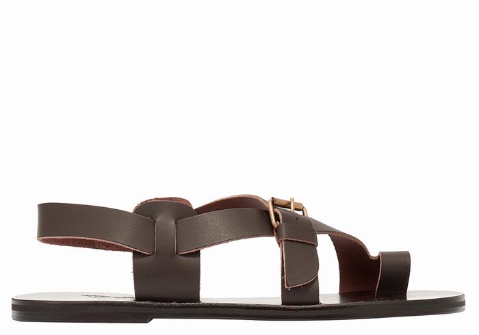 Chocolate Ancient Greek Sandals Paris Leather Men Toe-Post Sandals | UVH5263QM