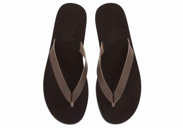 Chocolate Ancient Greek Sandals Solon Leather Men Flip Flops | CJA7317YN