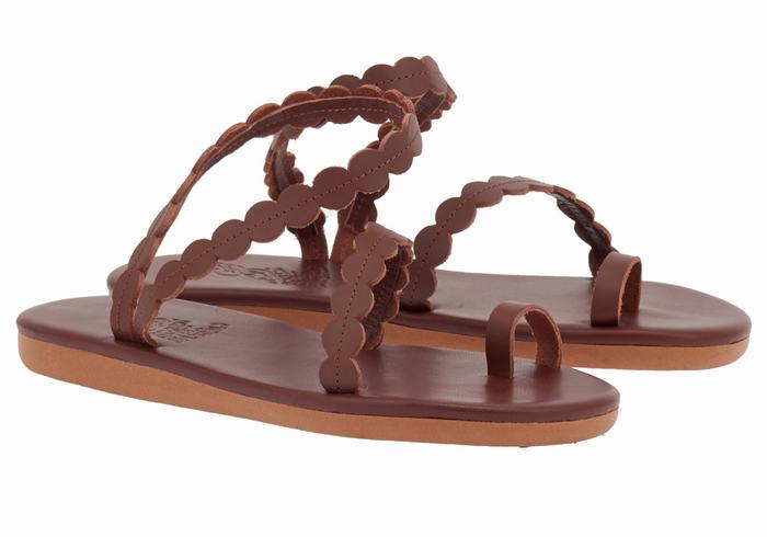 Coffee Ancient Greek Sandals Aura Women Toe-Post Sandals | IMY2040MI