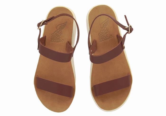 Coffee Ancient Greek Sandals Clio Comfort Women Casual Sandals | TID3719EX