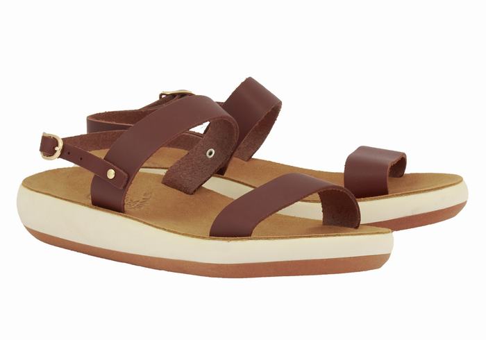 Coffee Ancient Greek Sandals Clio Comfort Women Casual Sandals | TID3719EX