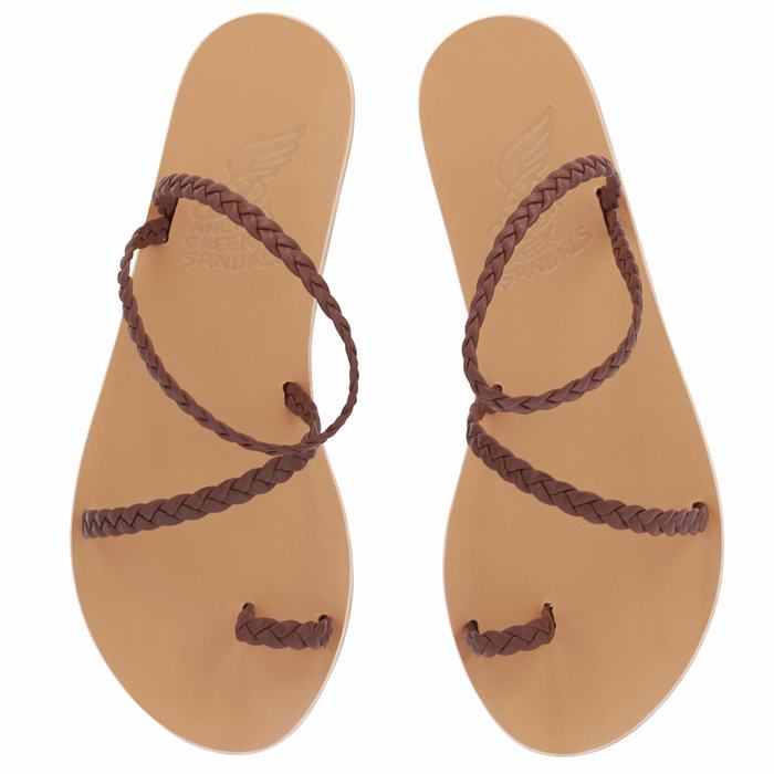 Coffee Ancient Greek Sandals Eleftheria Leather Women Braided Sandals | TQR8895QC