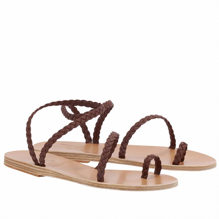 Coffee Ancient Greek Sandals Eleftheria Leather Women Braided Sandals | TQR8895QC