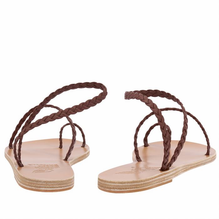 Coffee Ancient Greek Sandals Eleftheria Leather Women Braided Sandals | TQR8895QC