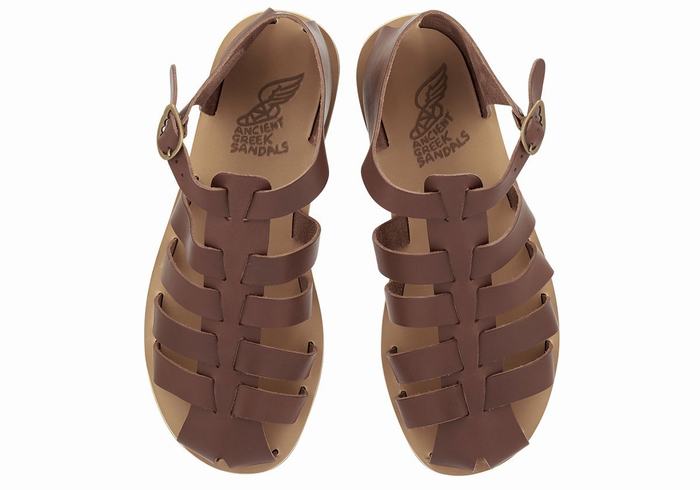 Coffee Ancient Greek Sandals Homer Leather Men Fisherman Sandals | MNO5784QS