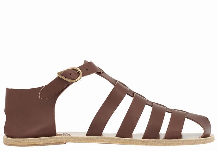 Coffee Ancient Greek Sandals Homer Leather Men Fisherman Sandals | MNO5784QS