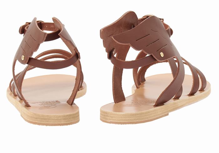 Coffee Ancient Greek Sandals Ikaria Leather Women Ankle Strap Sandals | FSO4546YP