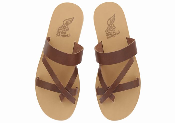 Coffee Ancient Greek Sandals Jason Leather Men Slide Sandals | EJV3635NH