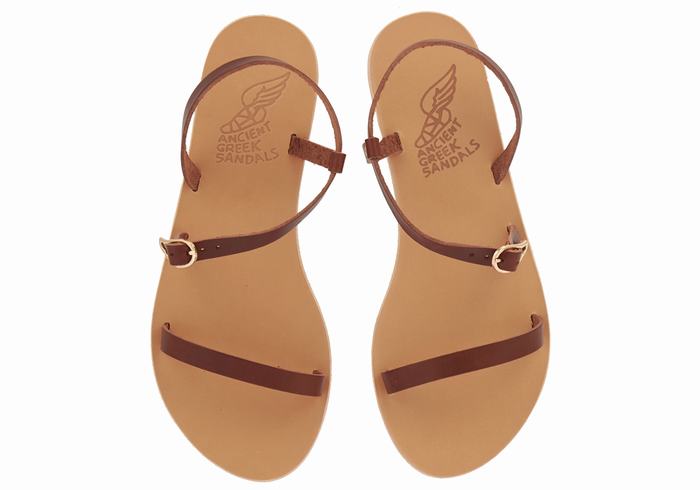 Coffee Ancient Greek Sandals Niove Leather Women Back-Strap Sandals | TLS9011WF