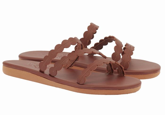 Coffee Ancient Greek Sandals Oceanis Women Slide Sandals | DHJ1099NJ