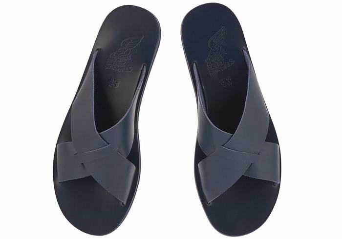 Dark Blue Ancient Greek Sandals Bios Men Slide Sandals | HRZ6847QV