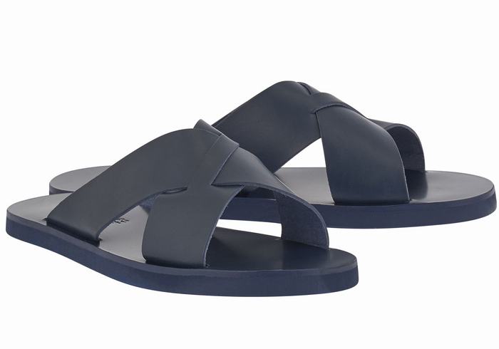 Dark Blue Ancient Greek Sandals Bios Men Slide Sandals | HRZ6847QV