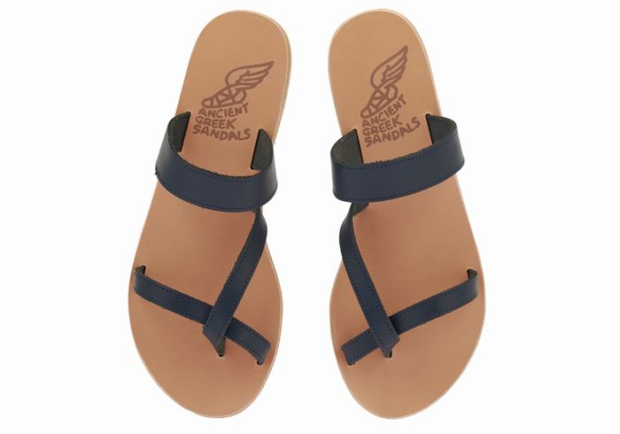 Dark Blue Ancient Greek Sandals Daphnae Leather Women Slide Sandals | CLB4833QA