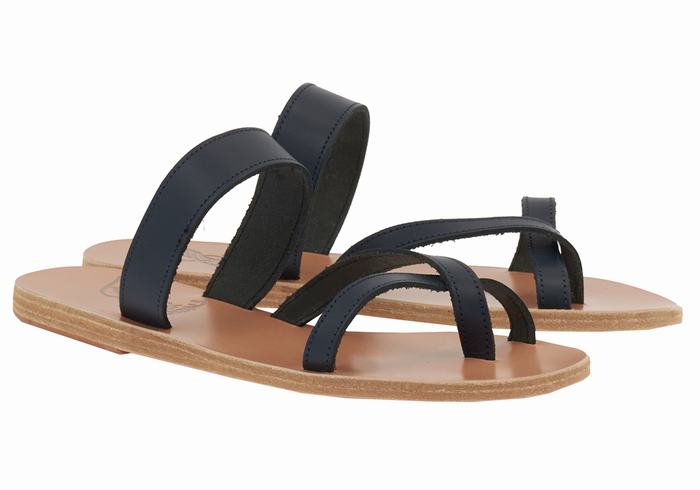 Dark Blue Ancient Greek Sandals Daphnae Leather Women Slide Sandals | CLB4833QA