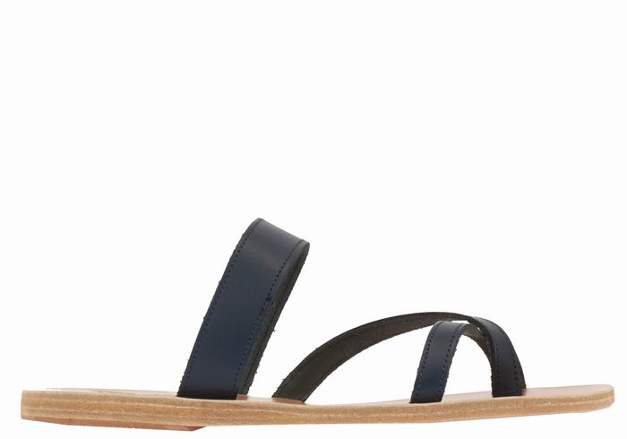 Dark Blue Ancient Greek Sandals Daphnae Leather Women Slide Sandals | CLB4833QA