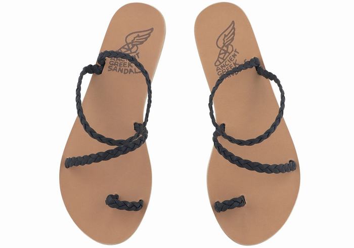 Dark Blue Ancient Greek Sandals Eleftheria Leather Women Braided Sandals | MMW983OC