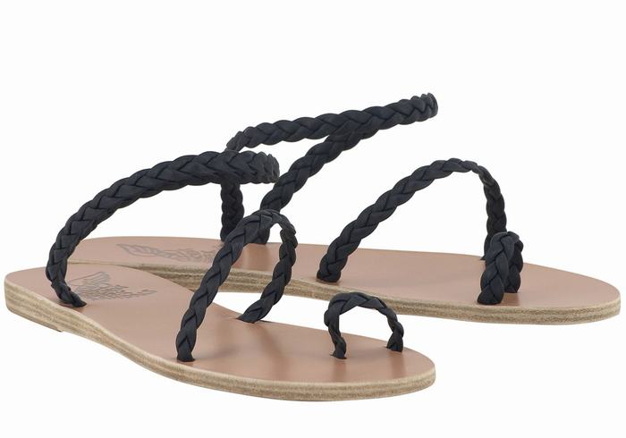 Dark Blue Ancient Greek Sandals Eleftheria Leather Women Braided Sandals | MMW983OC