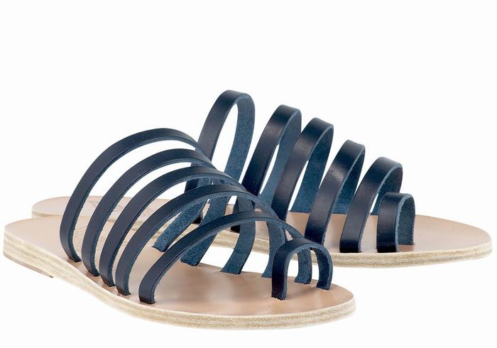 Dark Blue Ancient Greek Sandals Niki Leather Women Toe-Post Sandals | TAT3764LO