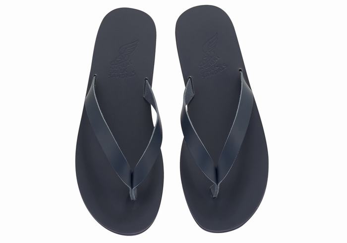 Dark Blue Ancient Greek Sandals Solon Leather Men Flip Flops | TJD4626DI