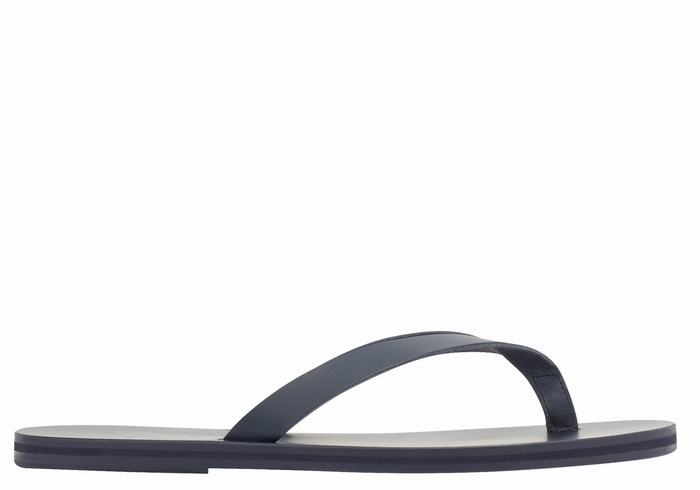 Dark Blue Ancient Greek Sandals Solon Leather Men Flip Flops | TJD4626DI