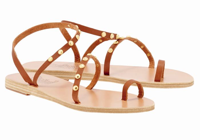 Dark Brown Ancient Greek Sandals Eleftheria Bee Women Toe-Post Sandals | XBM9052MT