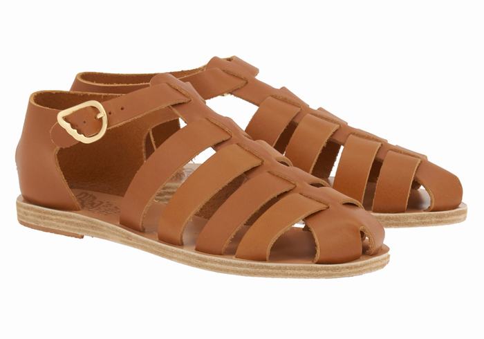 Dark Brown Ancient Greek Sandals Homeria Leather Women Fisherman Sandals | XSP8217ZN