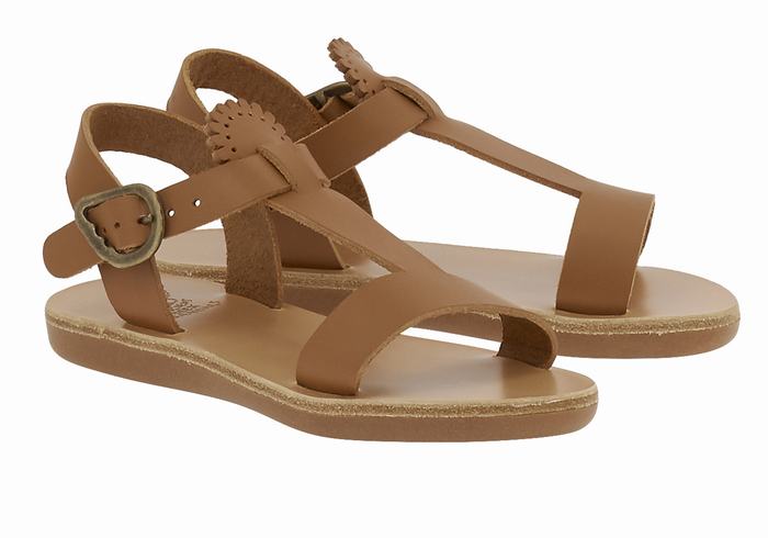 Dark Brown Ancient Greek Sandals Little Amber Soft Kids' Flat Sandals | WFZ2263UZ