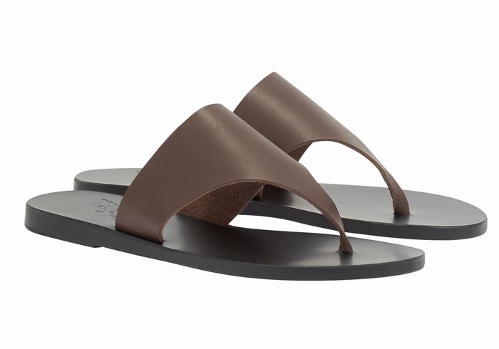 Dark Brown Ancient Greek Sandals Mera Leather Women Flip Flops | PAK9421AF