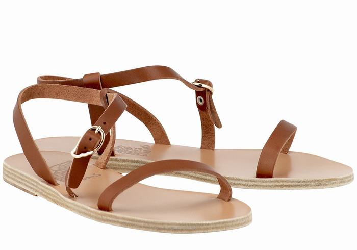 Dark Brown Ancient Greek Sandals Niove Leather Women Back-Strap Sandals | HSM7745ZR