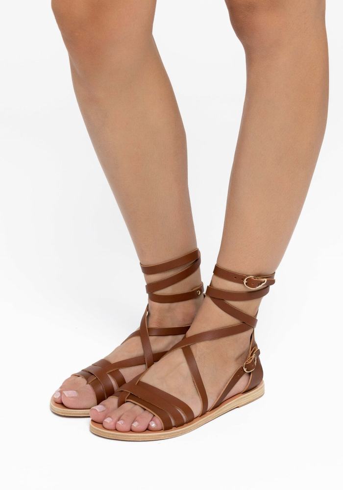 Dark Brown Ancient Greek Sandals Satira Leather Women Gladiator Sandals | LBX9785RN