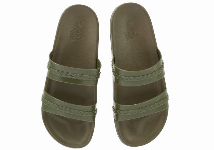 Dark Green Ancient Greek Sandals Meli Women Slide Sandals | JBH224YY