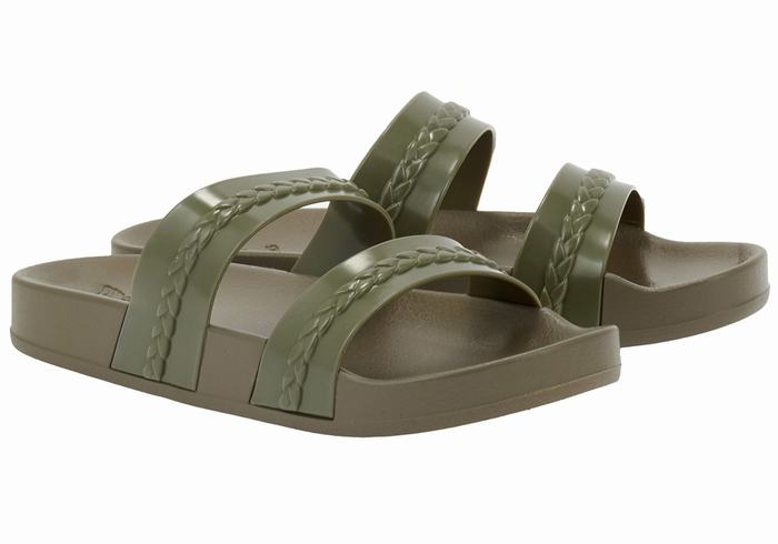 Dark Green Ancient Greek Sandals Meli Women Slide Sandals | JBH224YY