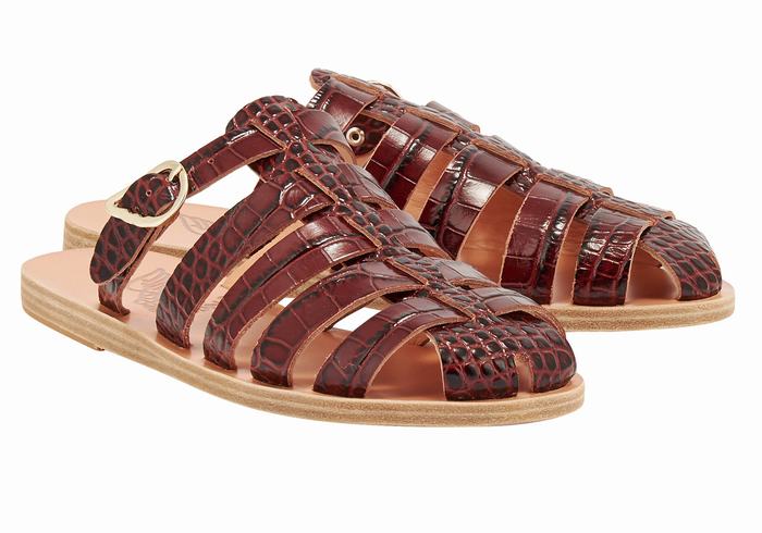 Dark Red Black Ancient Greek Sandals Cosmia Women Fisherman Sandals | IHP184BC