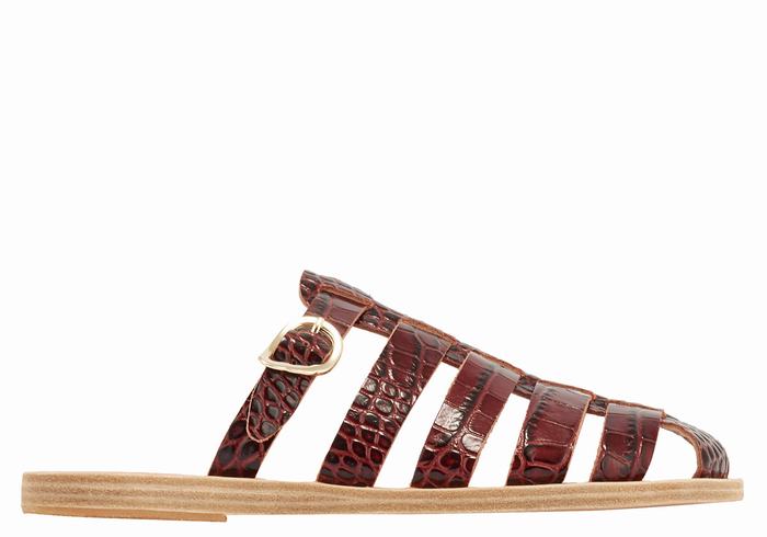 Dark Red Black Ancient Greek Sandals Cosmia Women Fisherman Sandals | IHP184BC