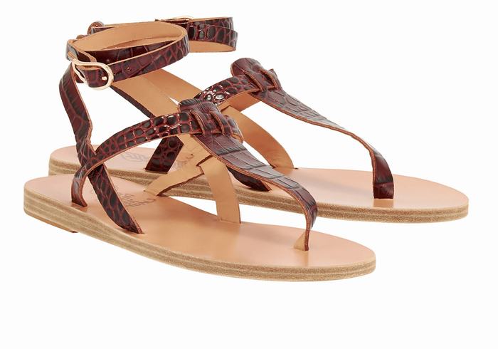 Dark Red Black Ancient Greek Sandals Estia Women Ankle Strap Sandals | WGM7468YZ