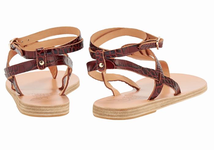 Dark Red Black Ancient Greek Sandals Estia Women Ankle Strap Sandals | WGM7468YZ