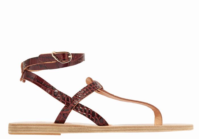 Dark Red Black Ancient Greek Sandals Estia Women Ankle Strap Sandals | WGM7468YZ