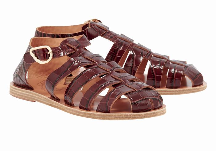 Dark Red Black Ancient Greek Sandals Homeria Women Fisherman Sandals | CII9144CO