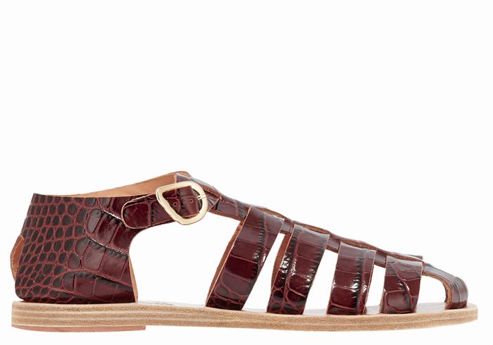 Dark Red Black Ancient Greek Sandals Homeria Women Fisherman Sandals | CII9144CO