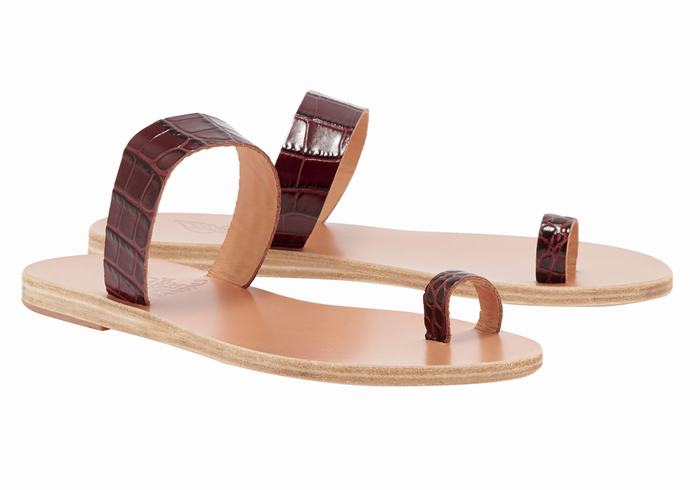 Dark Red Black Ancient Greek Sandals Thalia Women Toe-Post Sandals | DWK9480MH