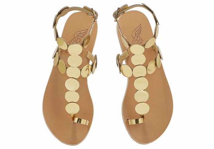 Gold Ancient Greek Sandals Asteras Leather Women Toe-Post Sandals | XIA7990CG