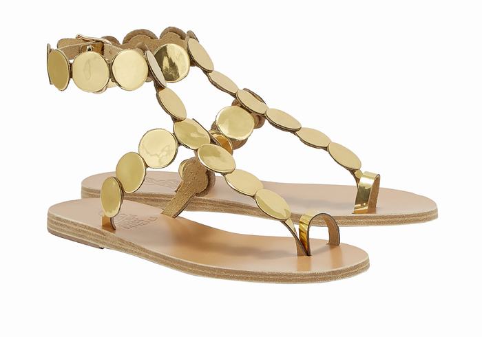 Gold Ancient Greek Sandals Asteras Leather Women Toe-Post Sandals | XIA7990CG