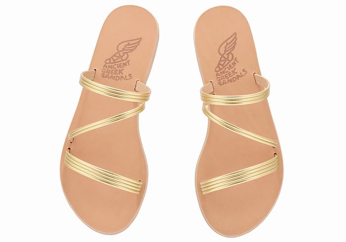 Gold Ancient Greek Sandals Ermodiki Women Slide Sandals | SWF6563JD