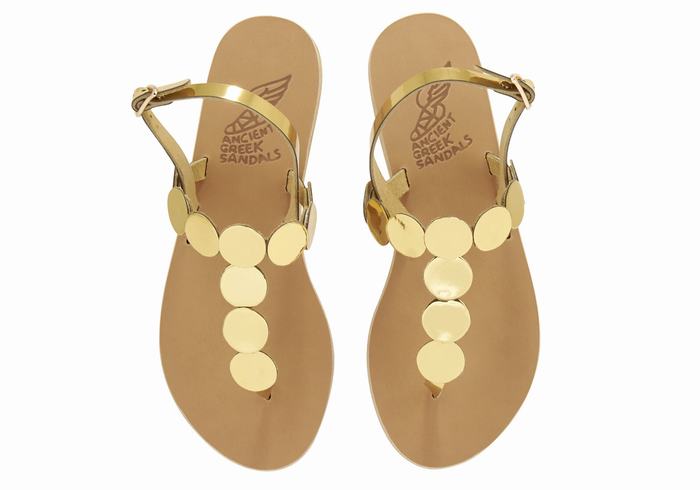 Gold Ancient Greek Sandals Ilios Flip Flop Leather Women Back-Strap Sandals | BHJ5934XA