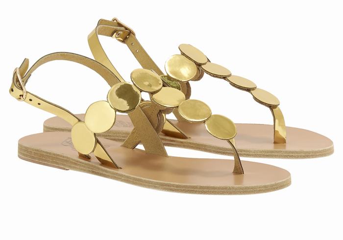 Gold Ancient Greek Sandals Ilios Flip Flop Leather Women Back-Strap Sandals | BHJ5934XA