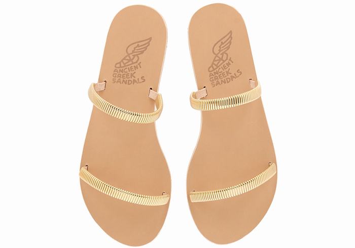 Gold Beige Ancient Greek Sandals Saita Women Slide Sandals | EAE414GS